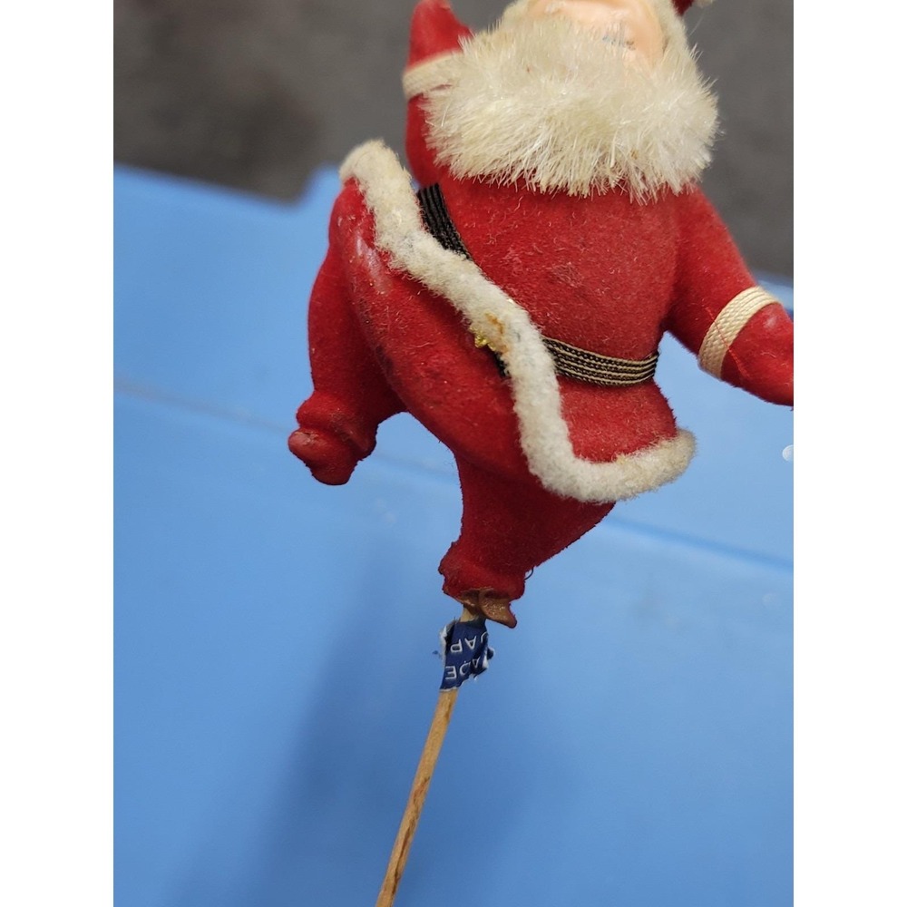 Vintage 1960s Flocked Santa Claus Blow Mold On A Stick For Floral Arrangement - Picture 7 of 8